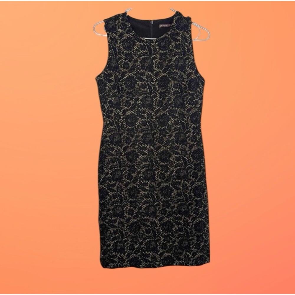 J. McLaughlin Black Gold metallic Lace Sleeveless Knee Length Sheath Dress S 2 4 - Picture 8 of 12